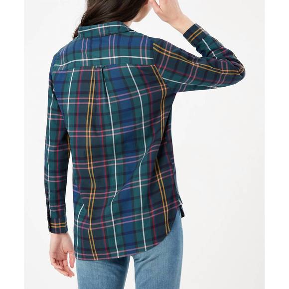 NEW JOULES lorena longline brushed woven shirt in navy check - Picture 3 of 4